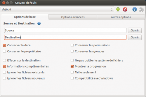 Interface graphique de Grsync sous Ubuntu 12.04