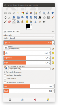 Boîte option des outils