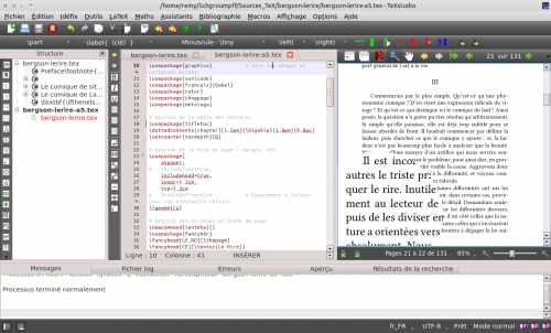 L'interface de TeXstudio : un afficheur PDF intégré L'interface de TeXstudio : un afficheur PDF intégré